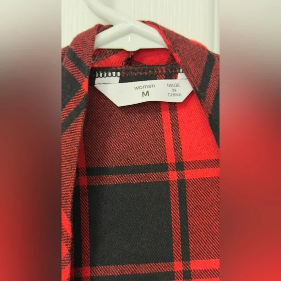 Red and Black Plaid Open Front Cardigan - Picture 5 of 9